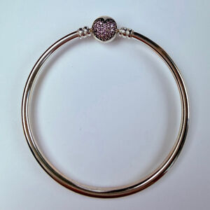 Pandora Pink Pave Cubic Zirconia CZ Love Heart Charm Bangle Bracelet 590716